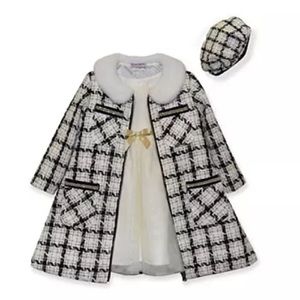 Toddler Girl Blueberi Boulevard Dress & Boucle Patterned Coat Set